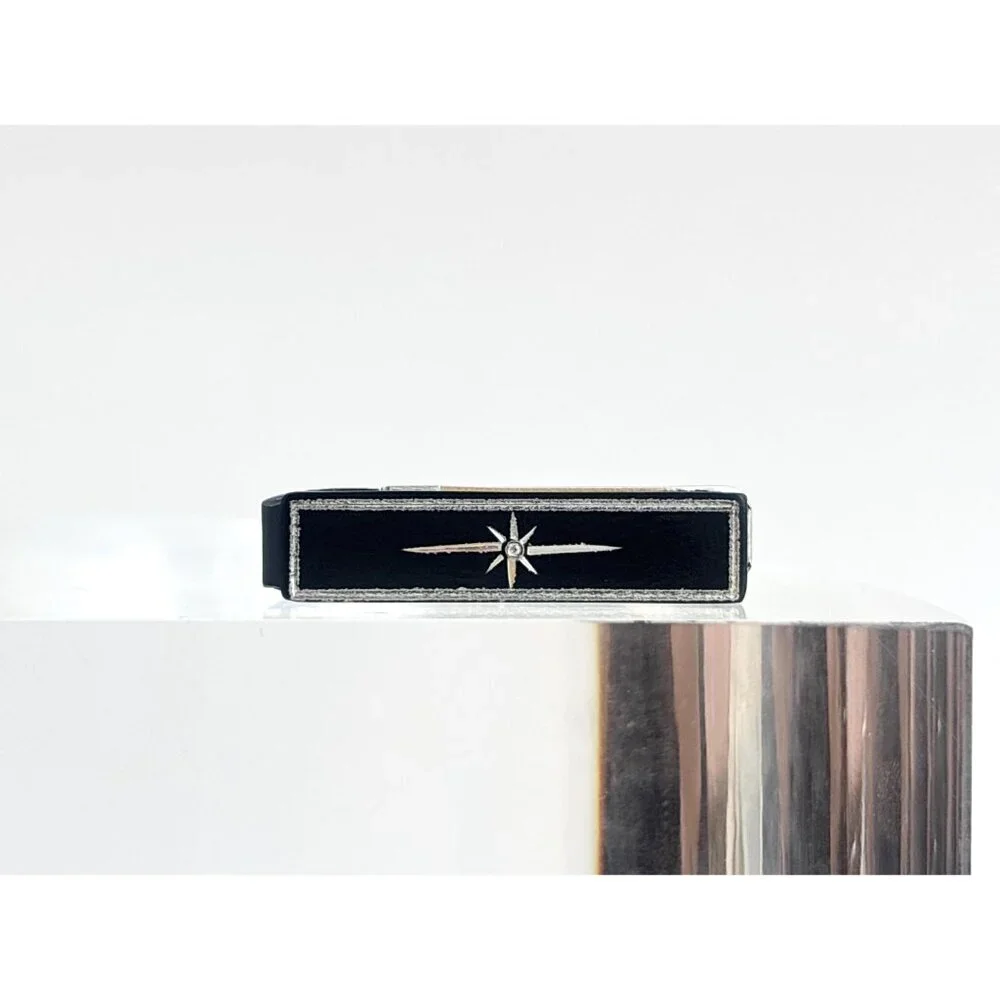 Anson Designer Starburst Black Enamel Silver T Vintage Men's Tie Bar | Tie Clip